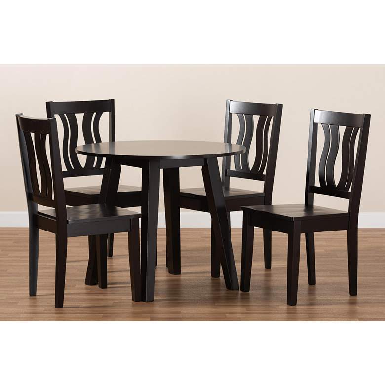 Image 7 Anesa Dark Brown Wood 5-Piece Dining Table and Chair Set more views