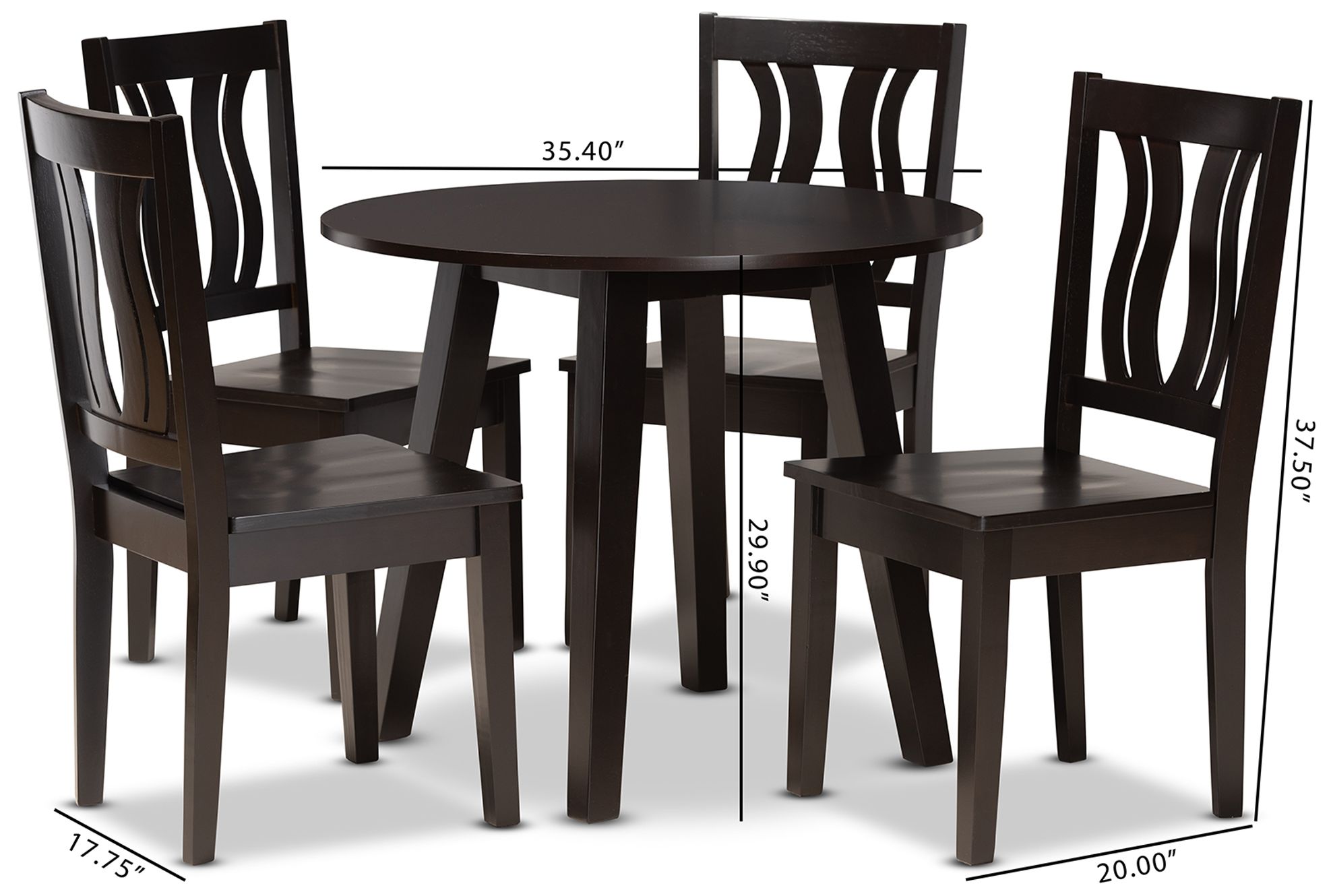 Anesa Dark Brown Wood 5-Piece Dining Table and Chair Set