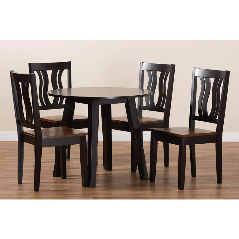 Image 7 Anesa Two-Tone Brown Wood 5-Piece Dining Table and Chair Set more views