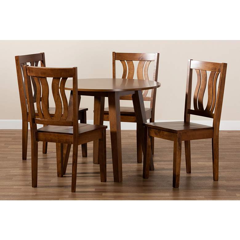 Image 7 Anesa Walnut Brown Wood 5-Piece Dining Table and Chair Set more views