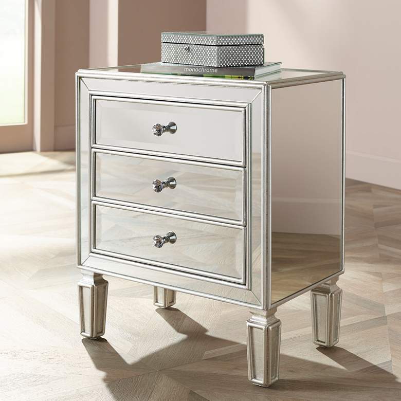 Image 1 Aneta 22 inch Wide Mirrored and Silver Leaf Accent Table