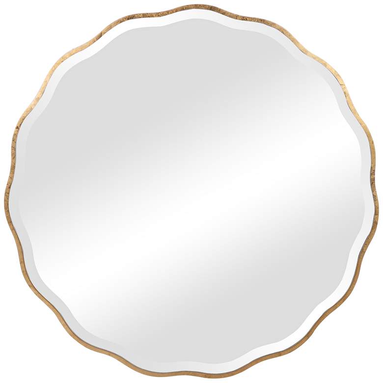 Aneta Aged Gold Scalloped 42&quot; Round Modern Oversized Wall Mirror