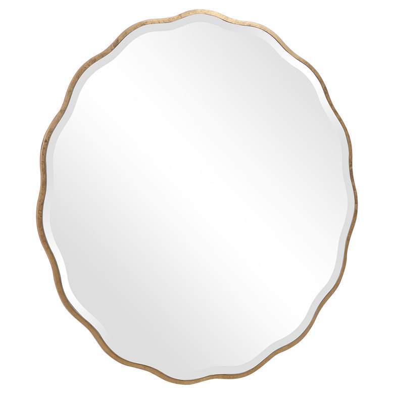 Image 4 Aneta Aged Gold Scalloped 42 inch Round Modern Oversized Wall Mirror more views
