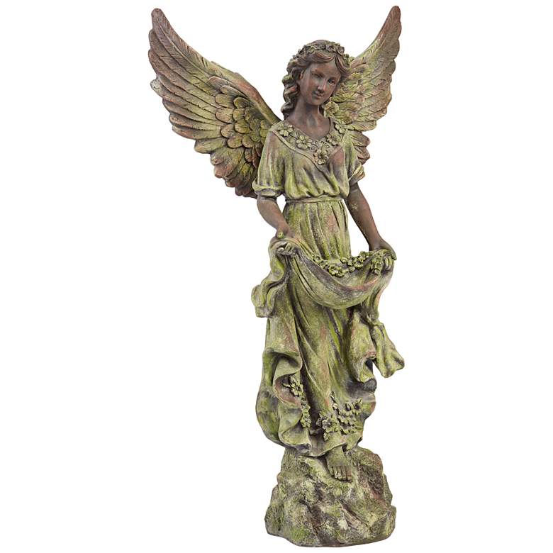 Image 2 Angel 31" High Bronze and Green Moss Indoor-Outdoor Statue