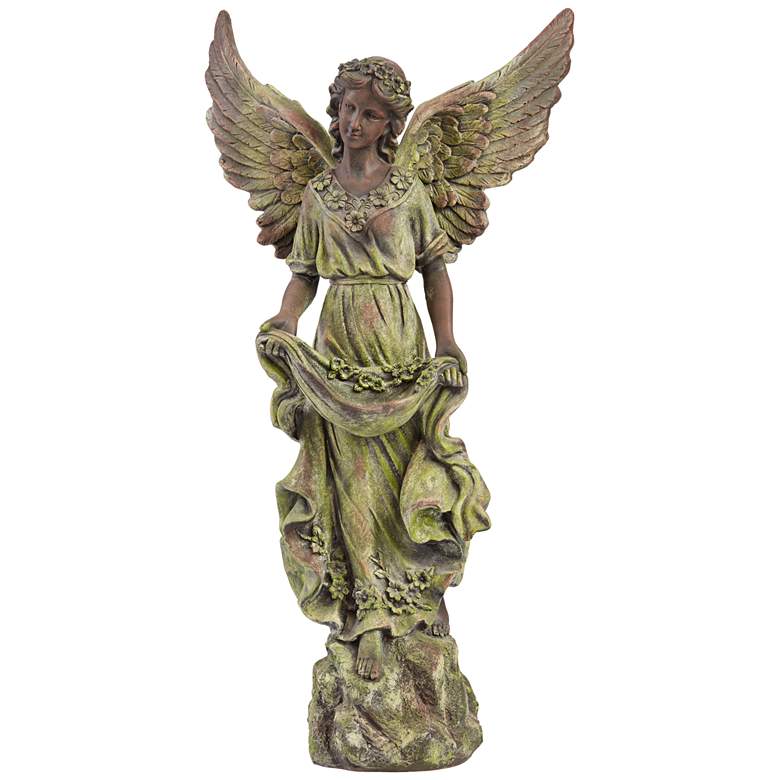 Image 6 Angel 31 inch High Bronze and Green Moss Indoor-Outdoor Statue more views