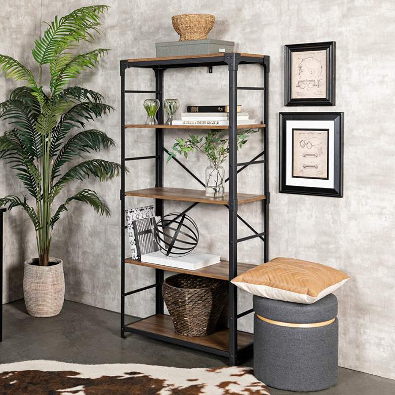 Image 1 Angel Iron 64" High Barn Wood 4-Shelf Bookshelf