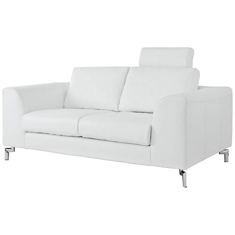 Image 1 Angela 87 inch Wide White Leather and Stainless Steel Sofa