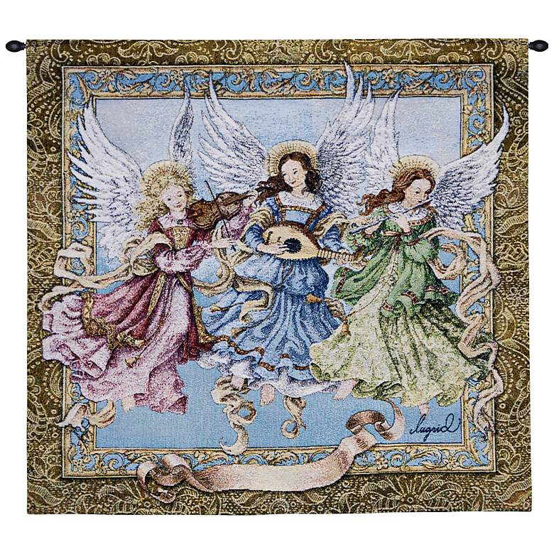 Image 1 Angelic Trio 26 inch Wide Cotton Christmas Tapestry with Rod