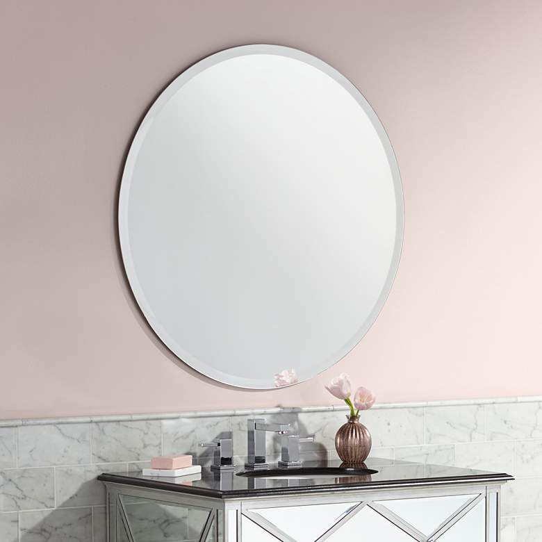 Image 1 Angelica 35 inch Round Frameless Beveled Wall Mirror