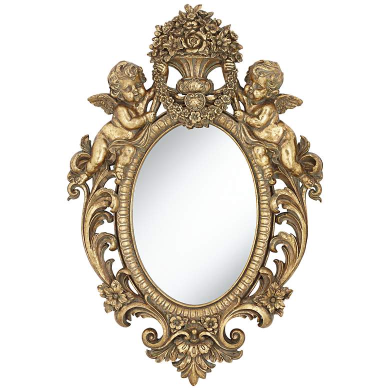 Image 1 Angelina Gold Cherub 19 3/4 inch x 29 1/2 inch Oval Wall Mirror