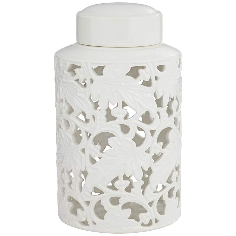 Image 3 Angelique 12" High White Ceramic Jar with Lid