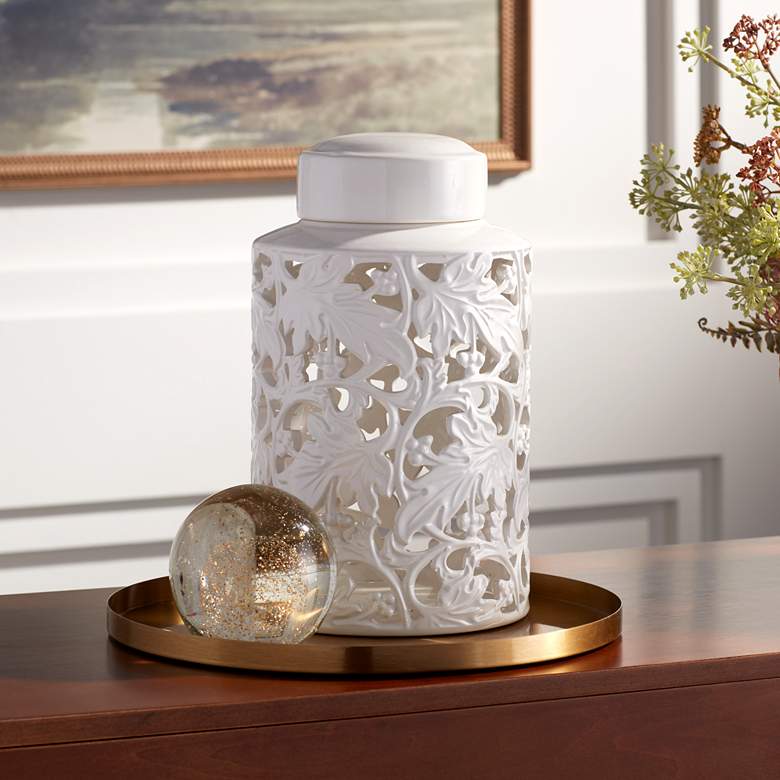 Image 2 Angelique 12" High White Ceramic Jar with Lid