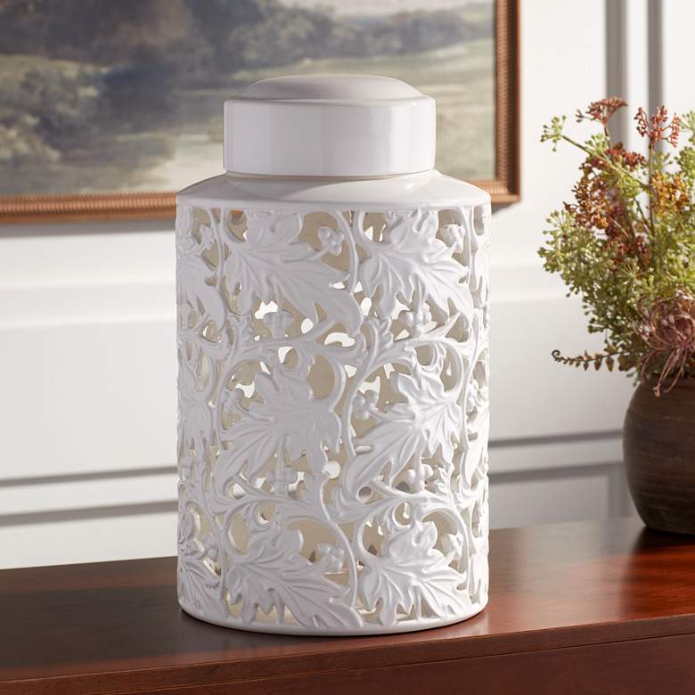 Image 2 Angelique 15 3/4" High White Ceramic Jar with Lid