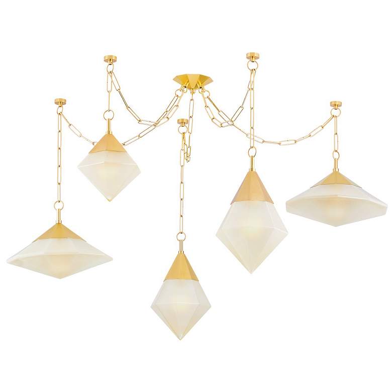 Image 2 Angelique 58 1/2"W Vintage Polished Brass 5-Light Chandelier