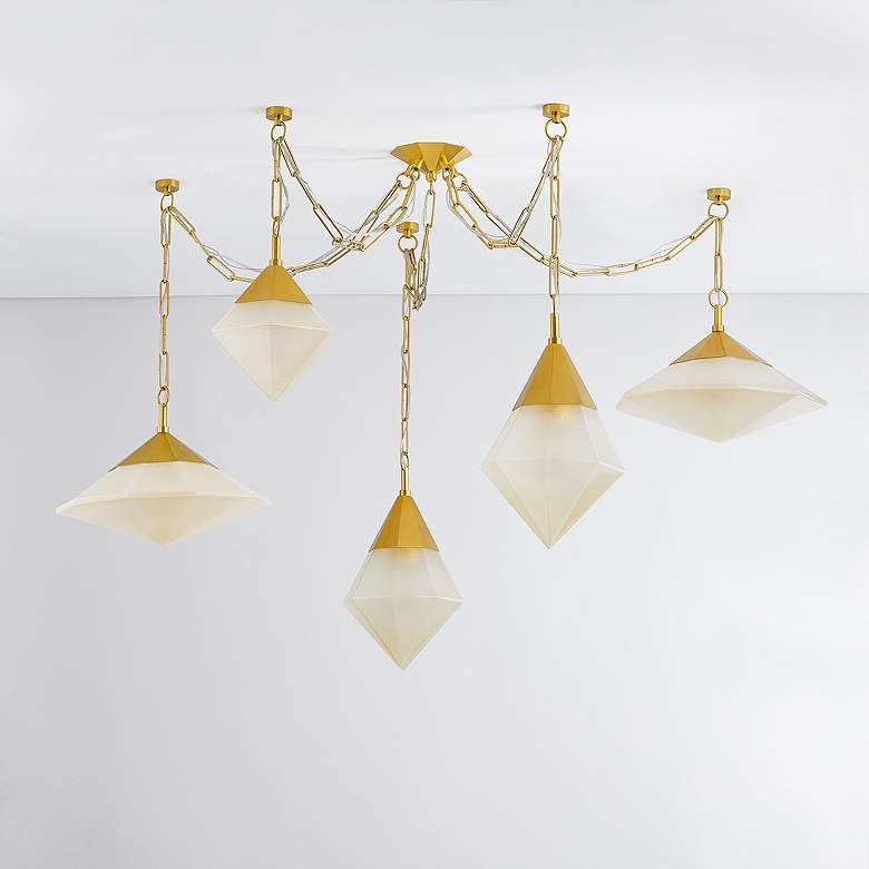 Image 3 Angelique 58 1/2"W Vintage Polished Brass 5-Light Chandelier more views
