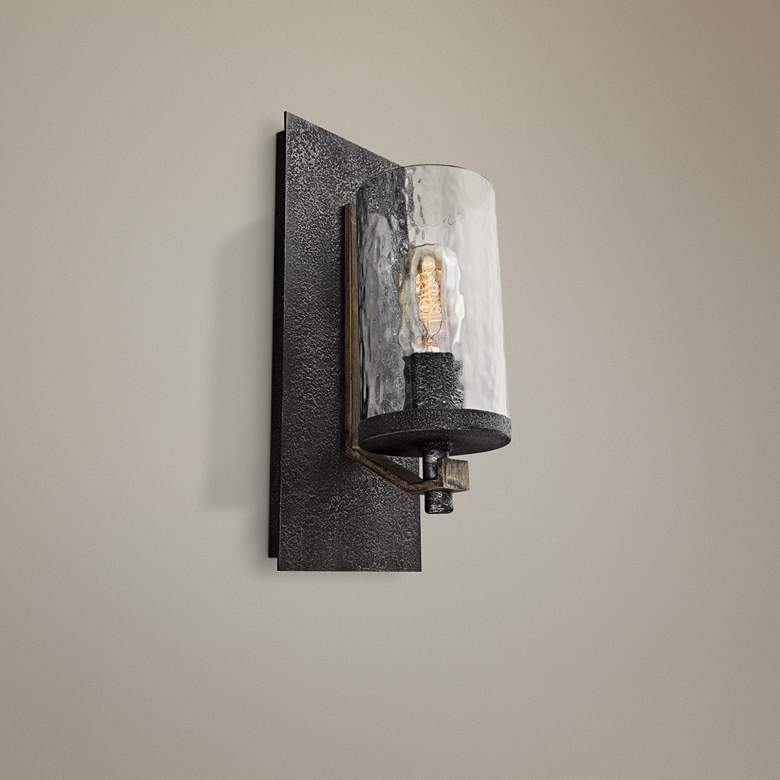 Image 1 Angelo 13 inchH Weathered Oak and Slated Gray Metal Wall Sconce