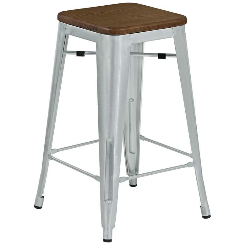 Image 1 Angelo 26 inch Walnut and Brushed Galvanized Steel Counter Stool