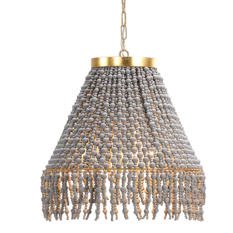 Image 1 Angelou 20 inch Wide Gold Metal Gray Beaded Wood Chandelier