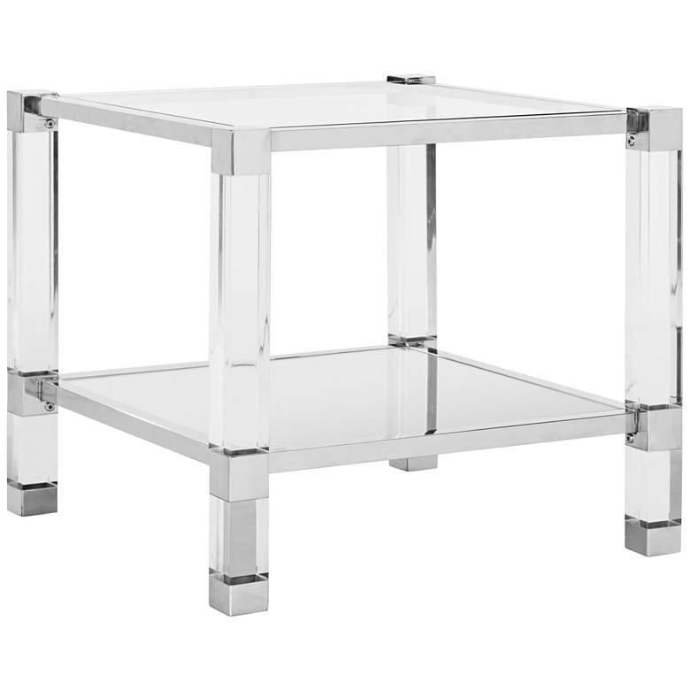 Image 2 Angie 24 inch Wide Chrome and Clear Glass Square End Table more views