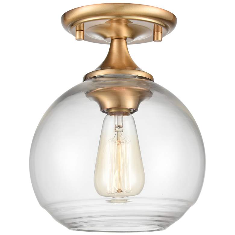 Image 1 Angie 8" Wide 1-Light Semi Flush Mount - Satin Brass