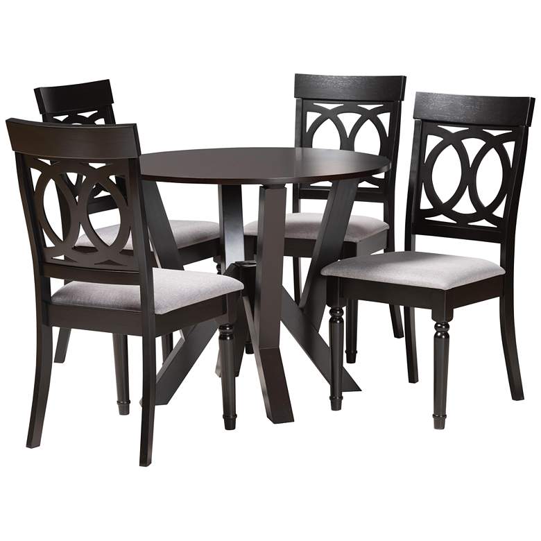 Image 2 Angie Gray Fabric and Dark Brown Wood 5-Piece Dining Set