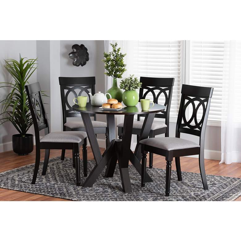 Image 1 Angie Gray Fabric and Dark Brown Wood 5-Piece Dining Set