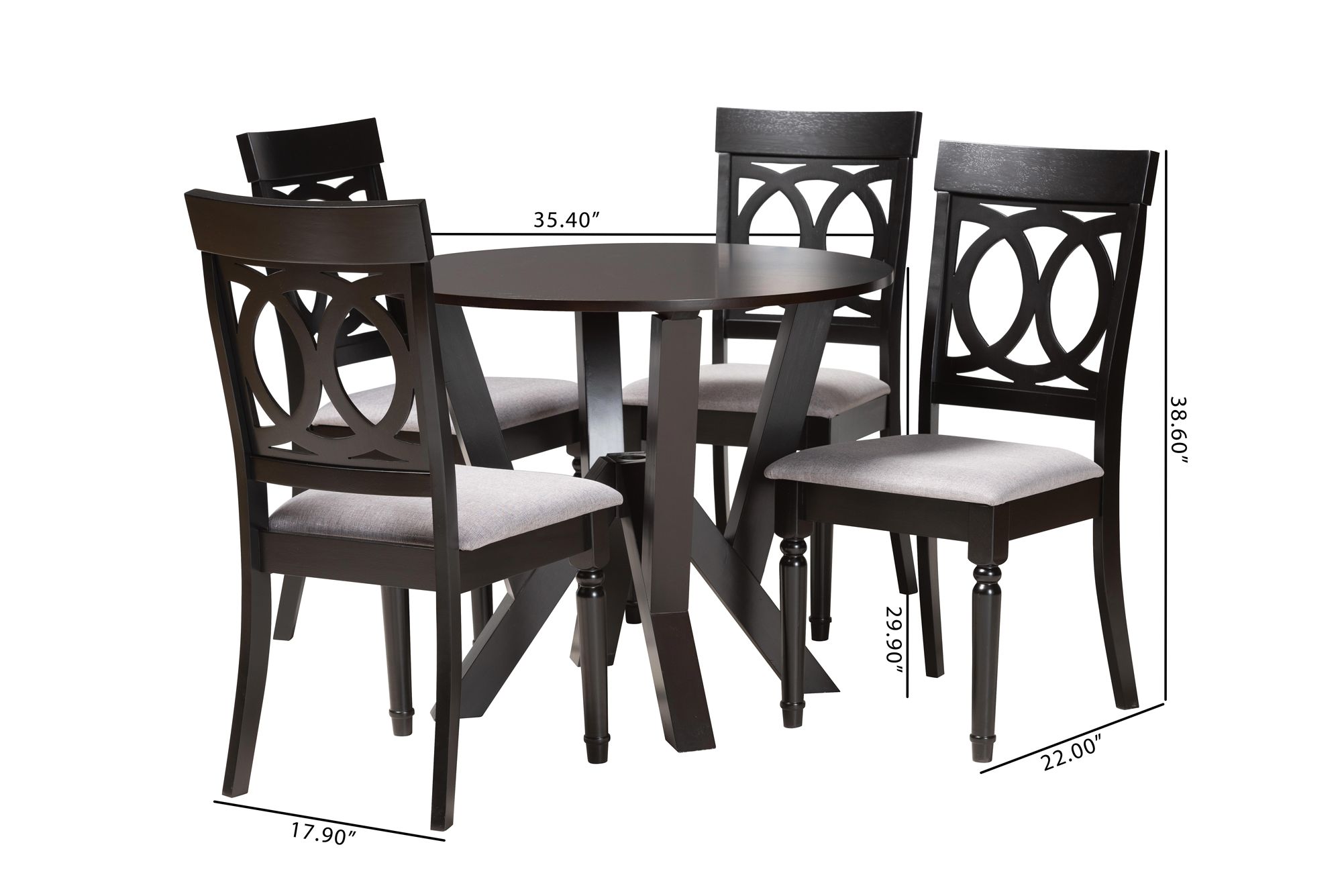 Angie Gray Fabric and Dark Brown Wood 5-Piece Dining Set