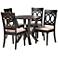 Angie Sand Fabric and Dark Brown Wood 5-Piece Dining Set