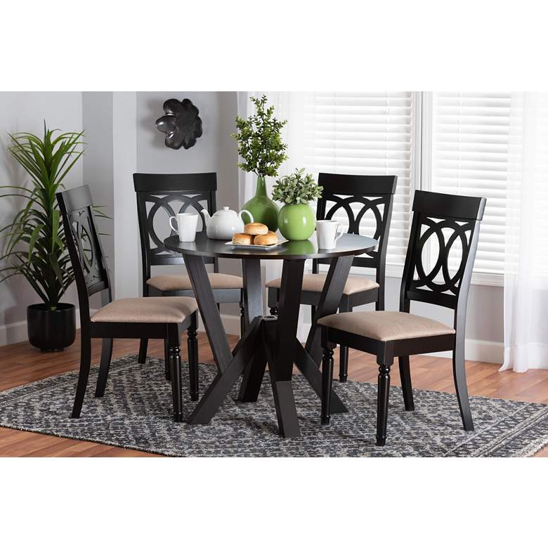 Image 1 Angie Sand Fabric and Dark Brown Wood 5-Piece Dining Set