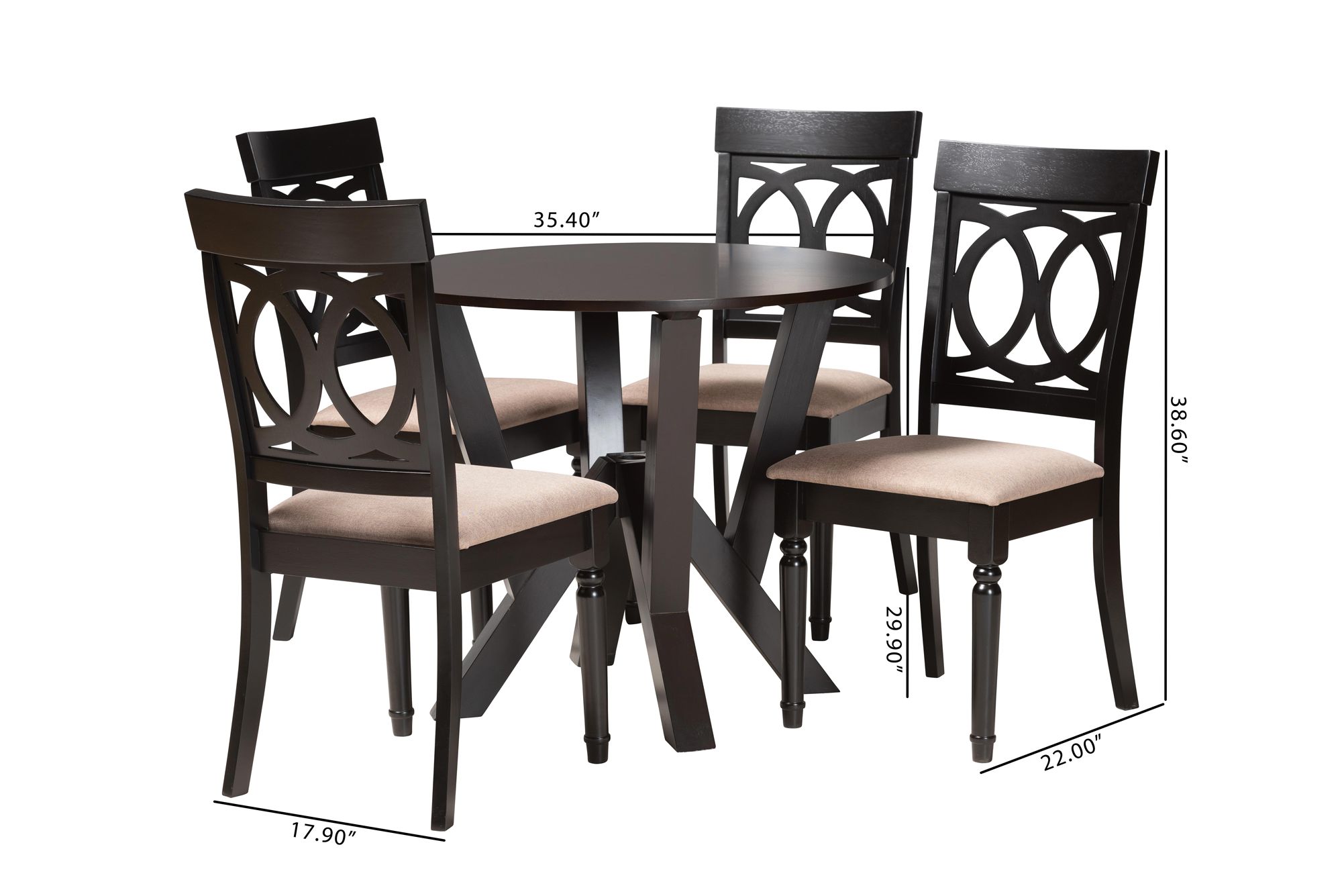 Angie Sand Fabric and Dark Brown Wood 5-Piece Dining Set