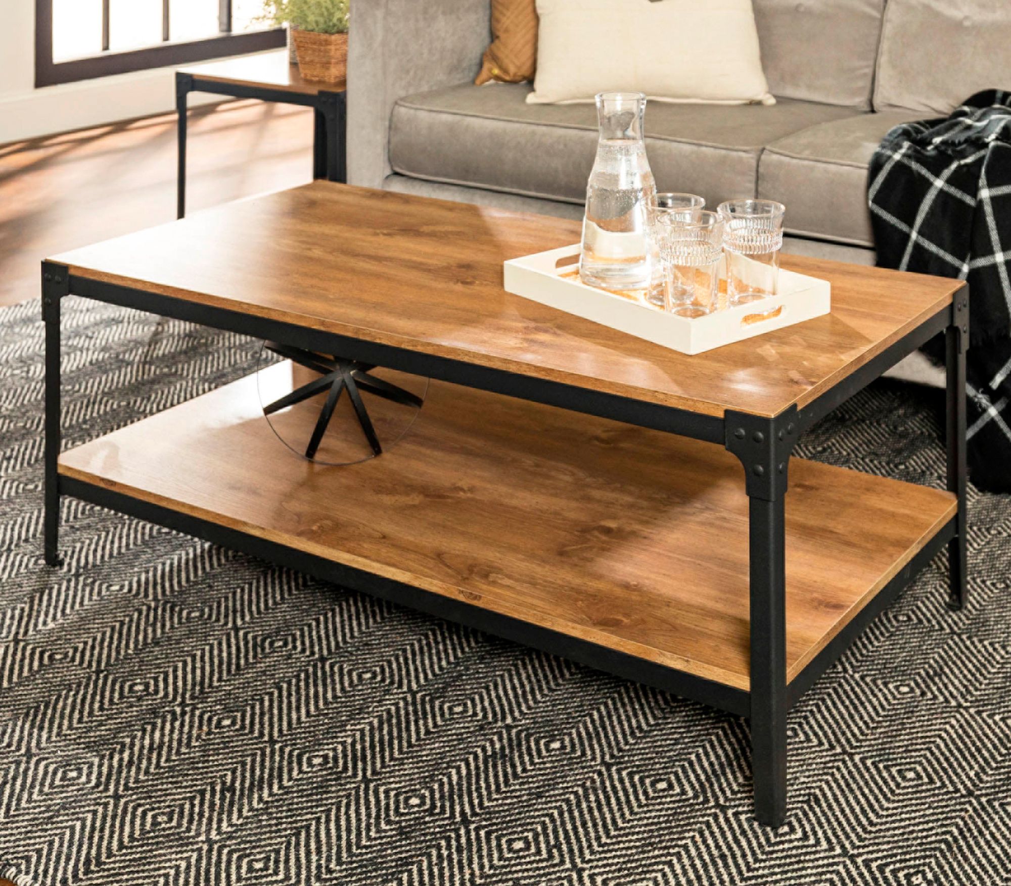 Large wood and online metal coffee table