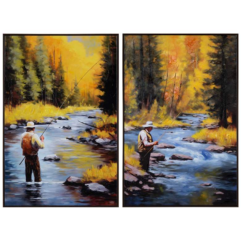 Image 1 Angling - Rustic Framed Canvas Set - Set of 2 - 24 x 36