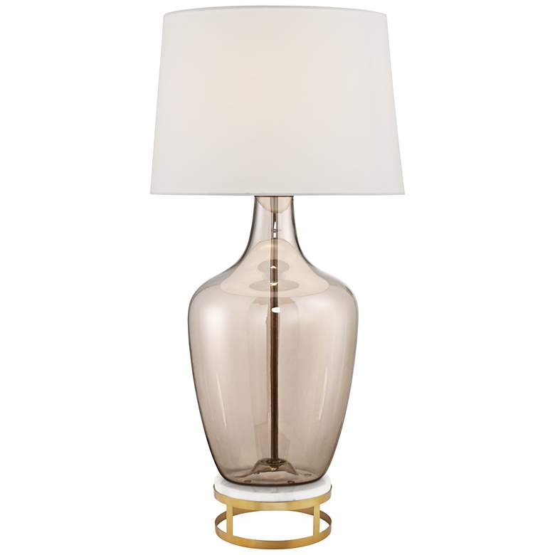 Image 1 Ania Champagne Glass Jar Table Lamp With Brass Round Riser