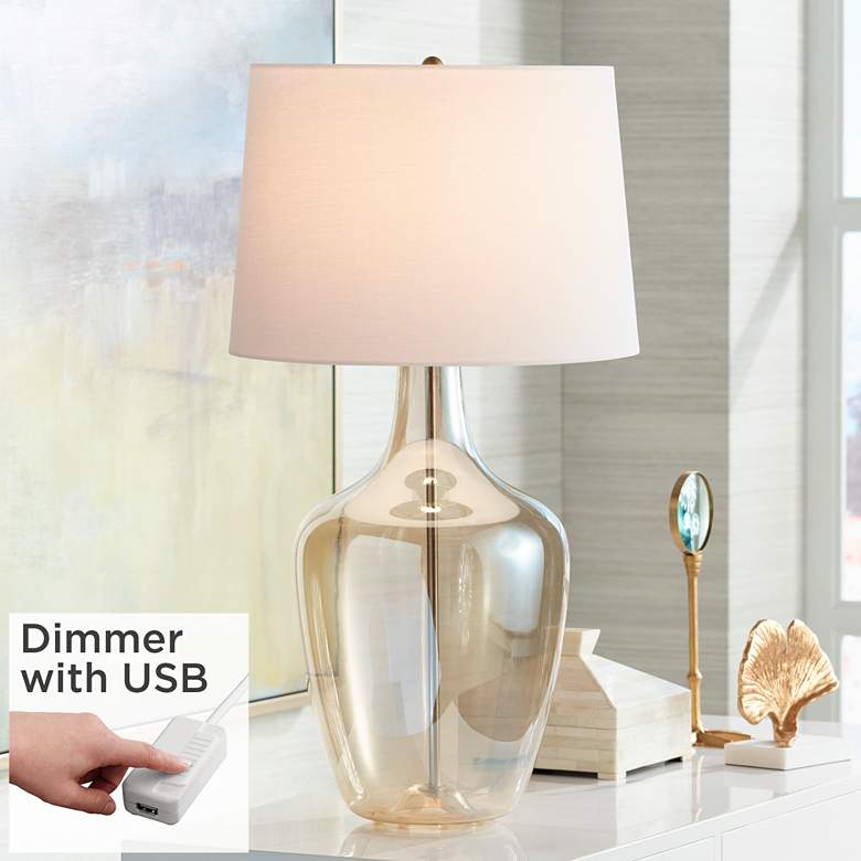 Image 1 Ania Champagne Glass Jar Table Lamp with Dimmer with USB Charging Port