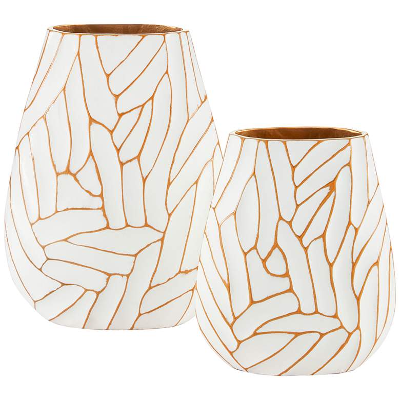 Image 1 Anika White and Gold Aluminum Decorative Vases Set of 2