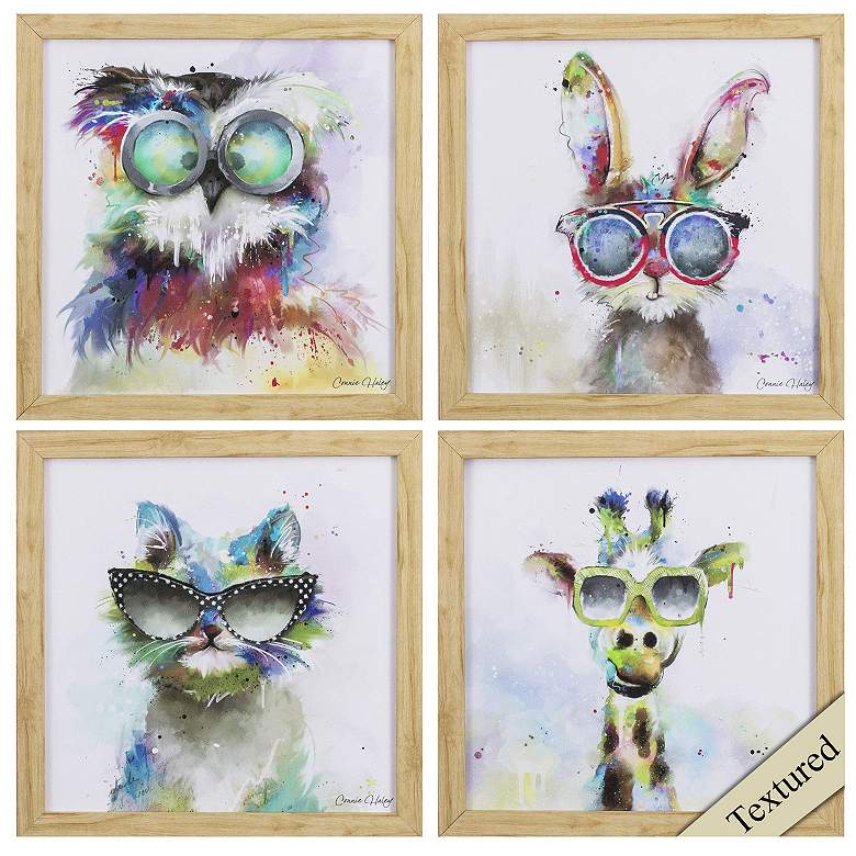 Image 1 Animal Glasses 14"W x 14"H Non-Glass Framed Art Set of 4