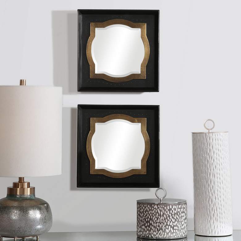 Image 1 Anisah Bronze and Brass 14 1/4 inch Square Wall Mirrors Set of 2