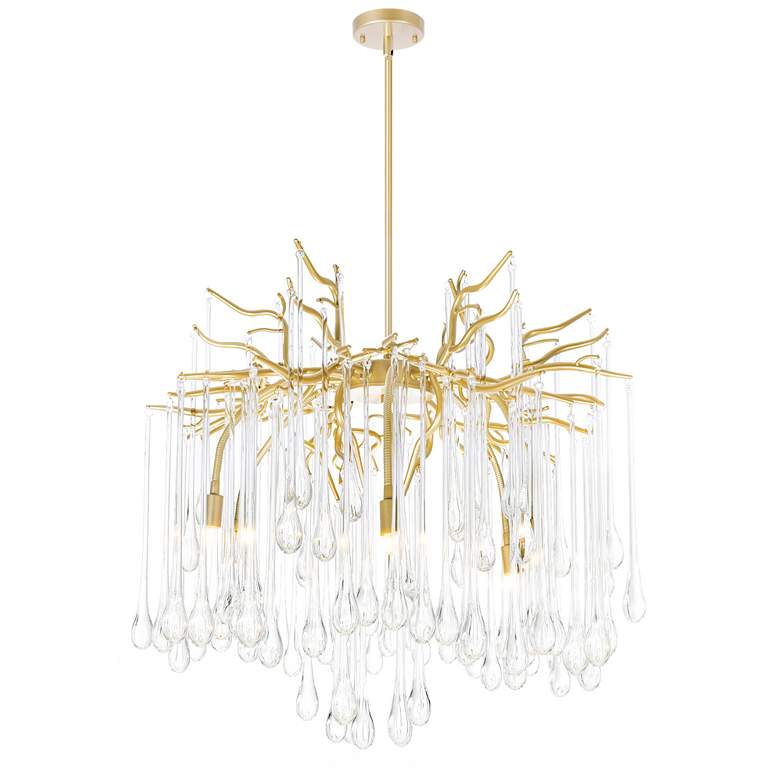 Image 1 Anita 26" Wide Gold Leaf and Crystal 6-Light Chandelier