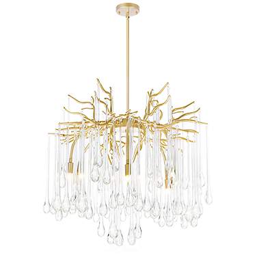 Anita 26" Wide Gold Leaf and Crystal 6-Light Chandelier