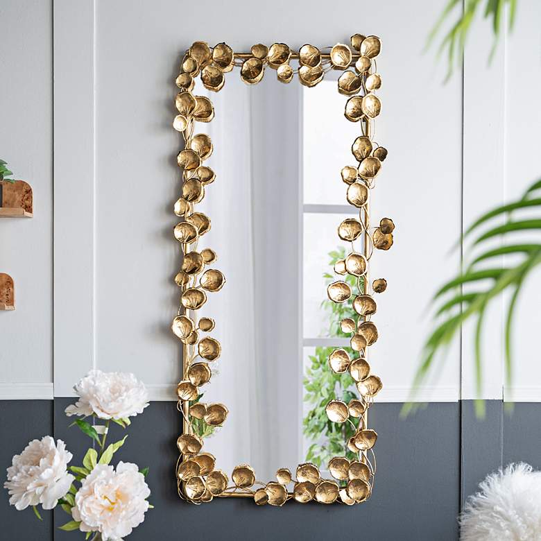 Image 2 Anita 31" x 60 3/4" Golden Leaf Rectangular Wall Mirror