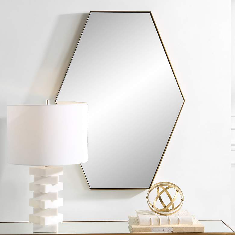 Image 1 Ankara Brushed Brass 25" x 34" Hexagon Wall Mirror