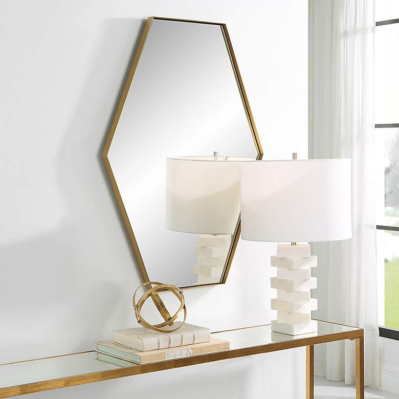 Image 3 Ankara Brushed Brass 25" x 34" Hexagon Wall Mirror more views