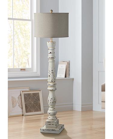 Anna Cottage Farmhouse Distressed White Column Floor Lamp