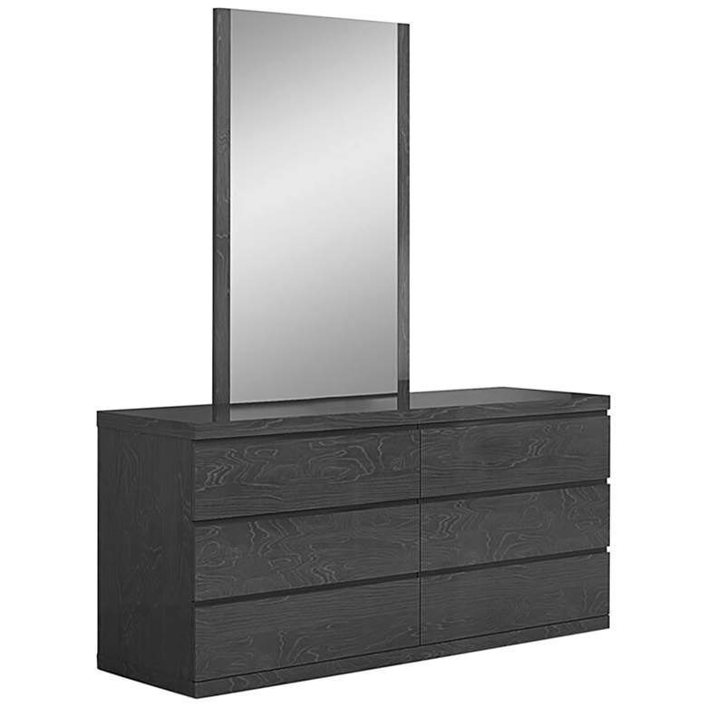Image 1 Anna High-Gloss Gray 6-Drawer Double Dresser