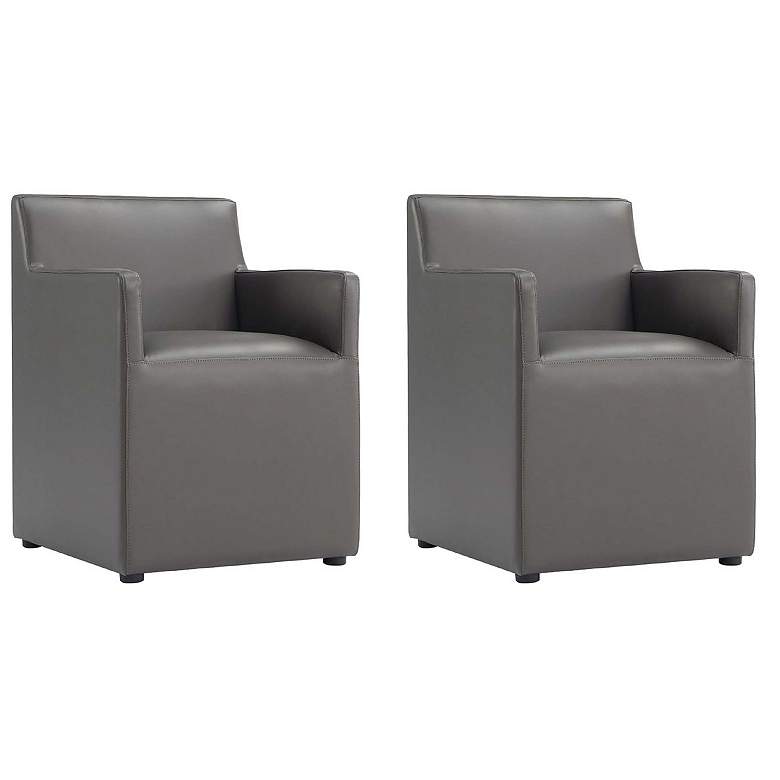 Image 1 Anna Modern Square Faux Leather Dining Armchair in Pewter (Set of 2)