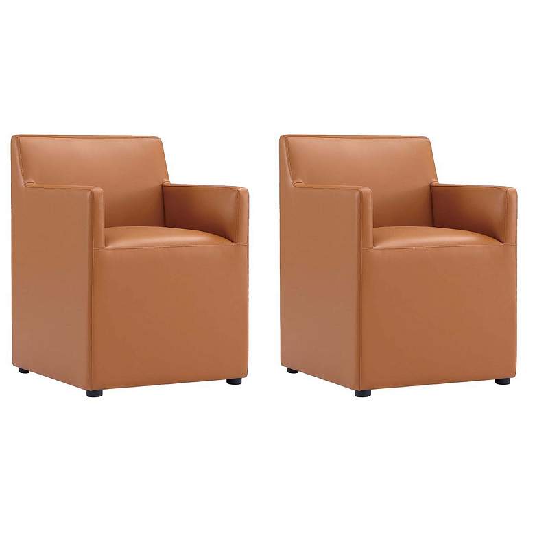 Image 1 Anna Modern Square Faux Leather Dining Armchair in Saddle (Set of 2)