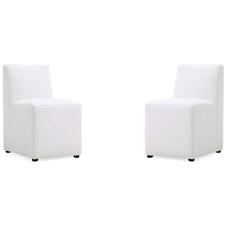 Image 1 Anna Modern Square Faux Leather Dining Chair in Cream (Set of 2)