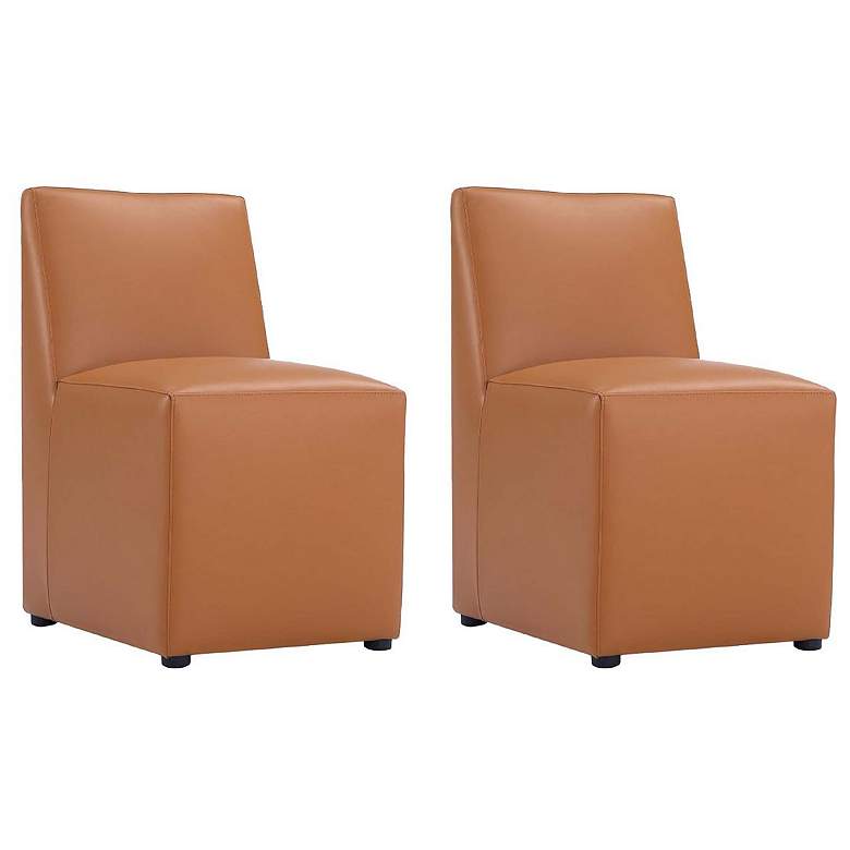 Image 1 Anna Modern Square Faux Leather Dining Chair in Saddle (Set of 2)