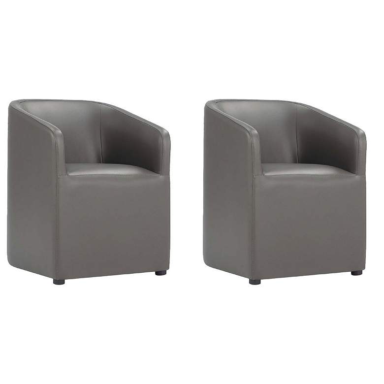 Image 1 Anna Round Faux Leather Dining Chair in Pewter - Set of 2