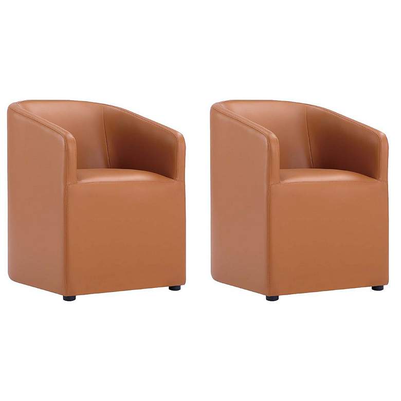 Image 1 Anna Round Faux Leather Dining Chair in Saddle - Set of 2